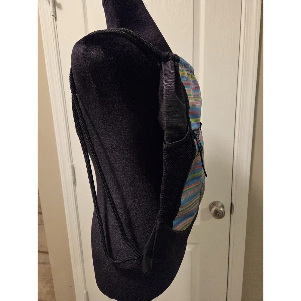 adidas Medium Polyester Drawstring Gym Bag Black Multicolor Striped Zip Pocket
